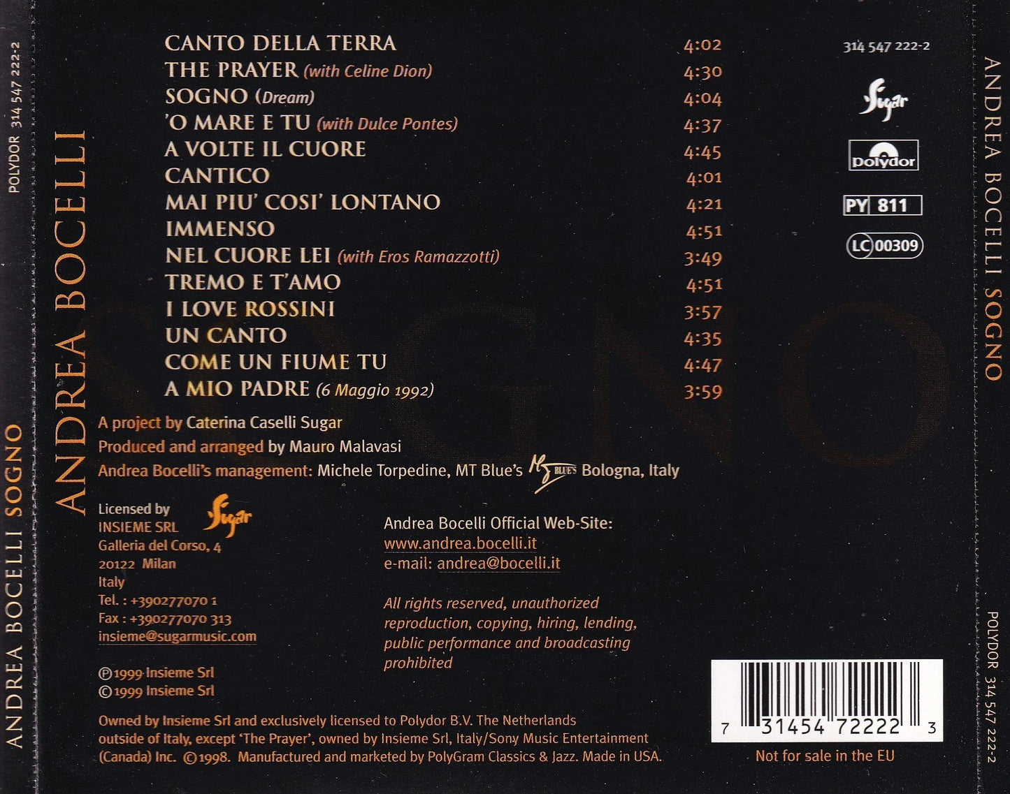 Andrea Bocelli - Sogno - CD by TheCDExchange.com