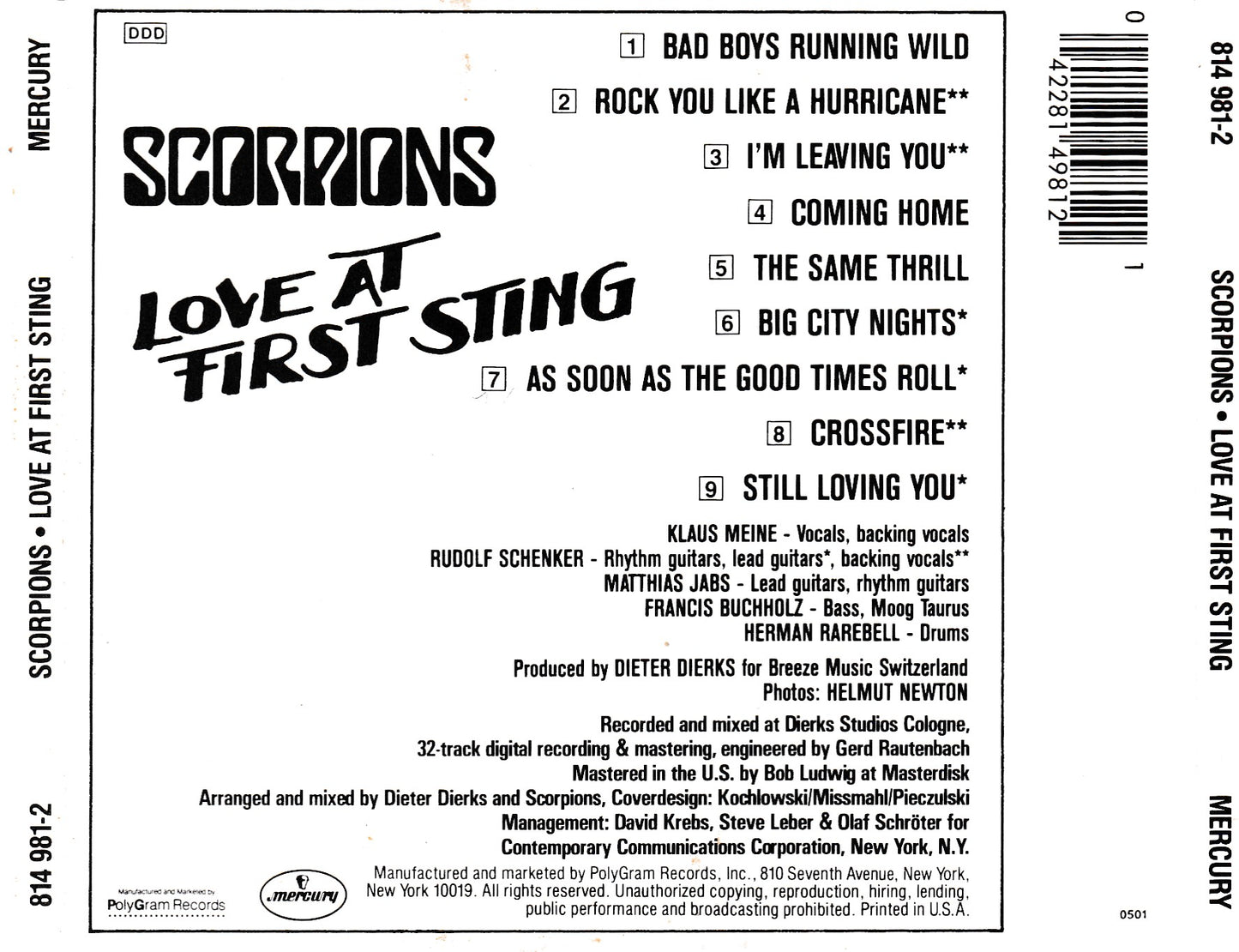 Scorpions - Love at First Sting - CD