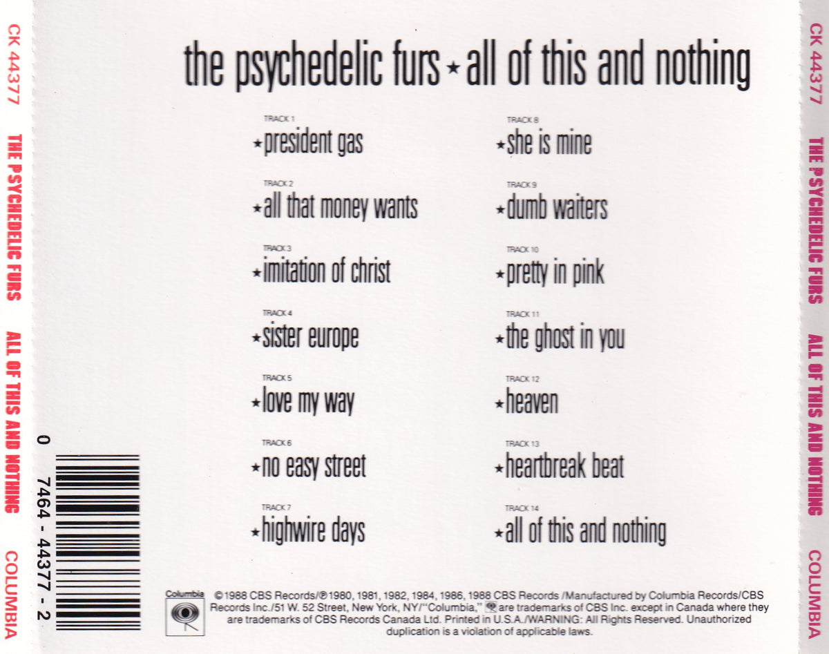 The Psychedelic Furs - All Of This And Nothing - CD