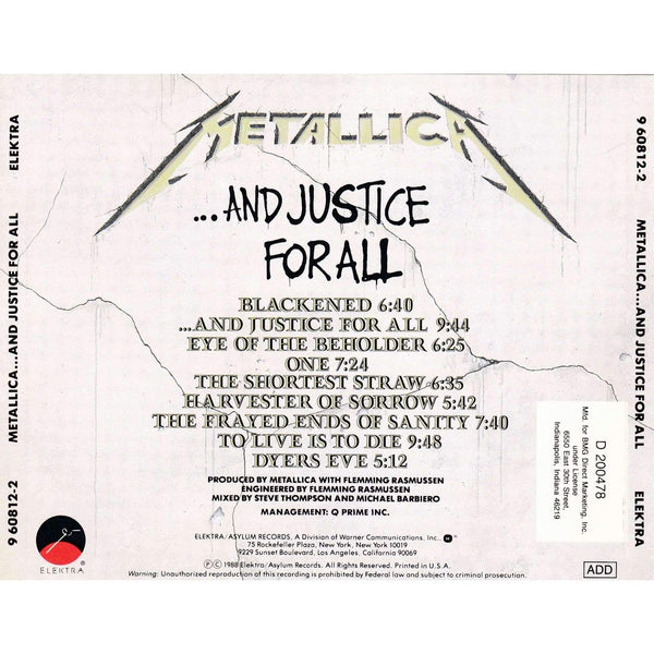 Metallica And Justice For All CD Music