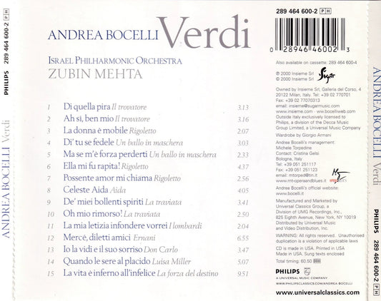 Andrea Bocelli - Verdi - CD by TheCDExchange.com