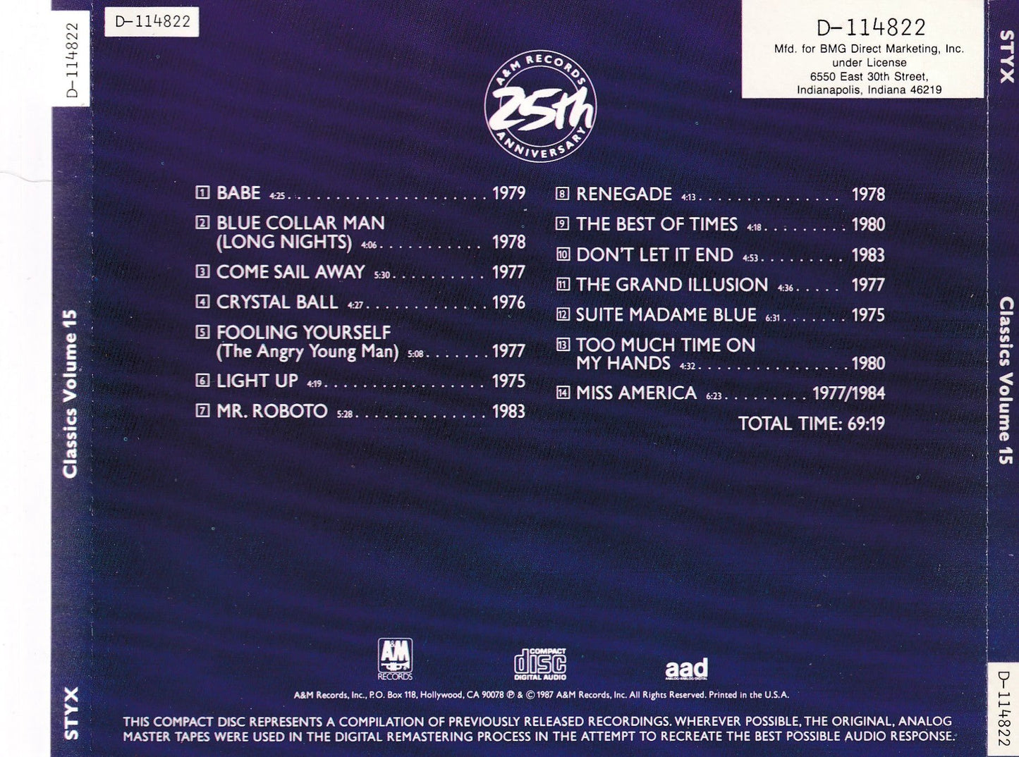 Styx ‎– Classics Volume 15 - CD by TheCDExchange.com