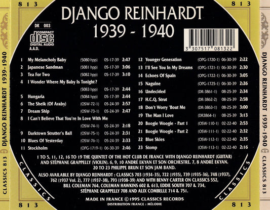 Django Reinhardt - 1939–1940 - CD by TheCDExchange.com