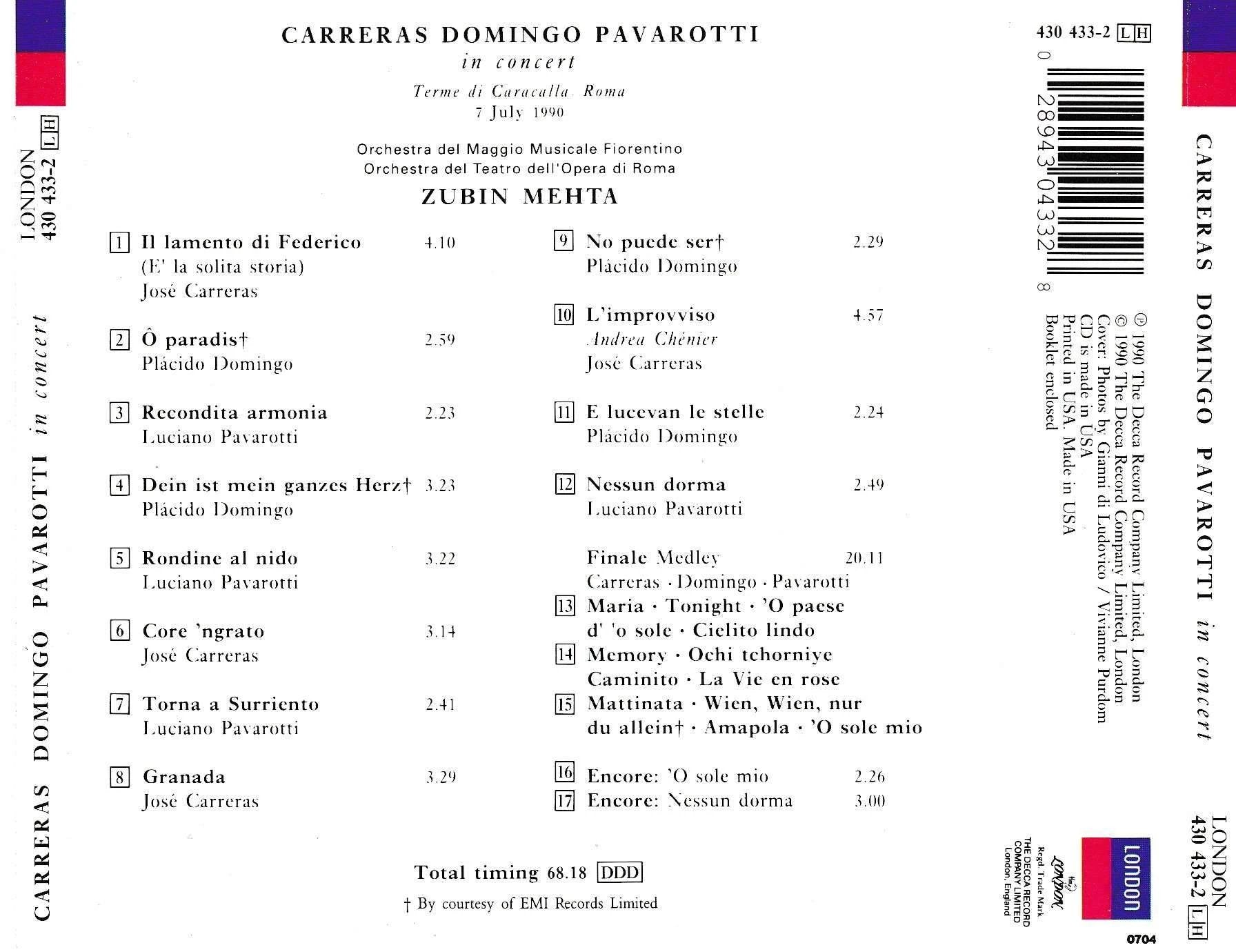 Carreras, Domingo, Pavarotti - In Concert - CD