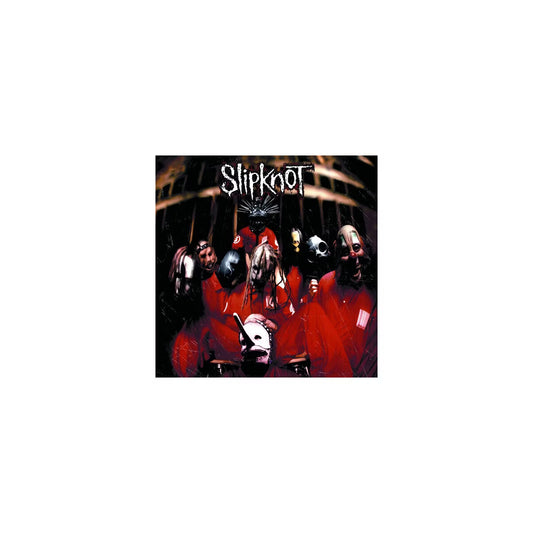 Slipknot album cover art for 'Death Grips' featuring the band members in masks and red hooded outfits against a dark background, centered on a white canvas.