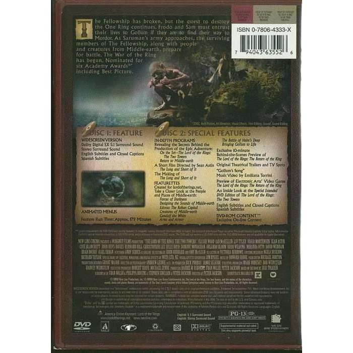 DVD - Lord Of The Rings: The Two Towers - 2-disc Widescreen