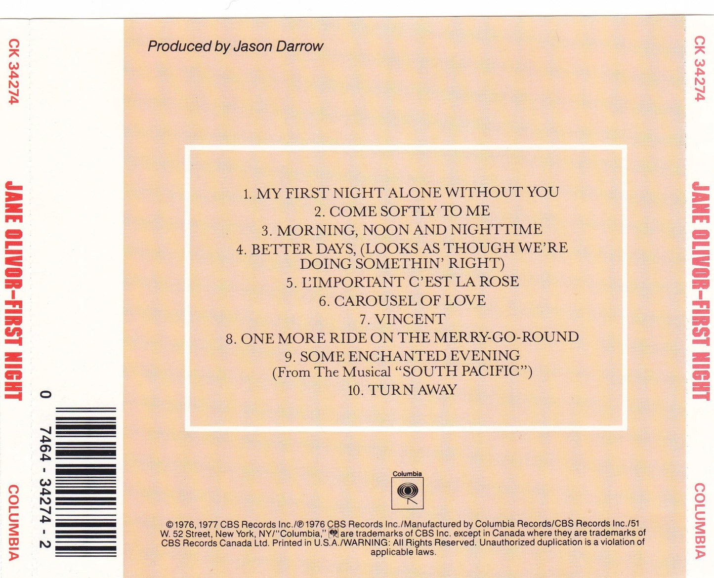 Jane Olivor - First Night - CD
